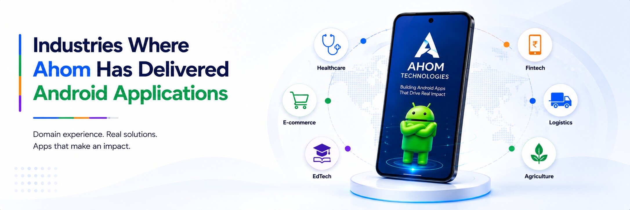 Industries served by Ahom Technologies among top android app development companies