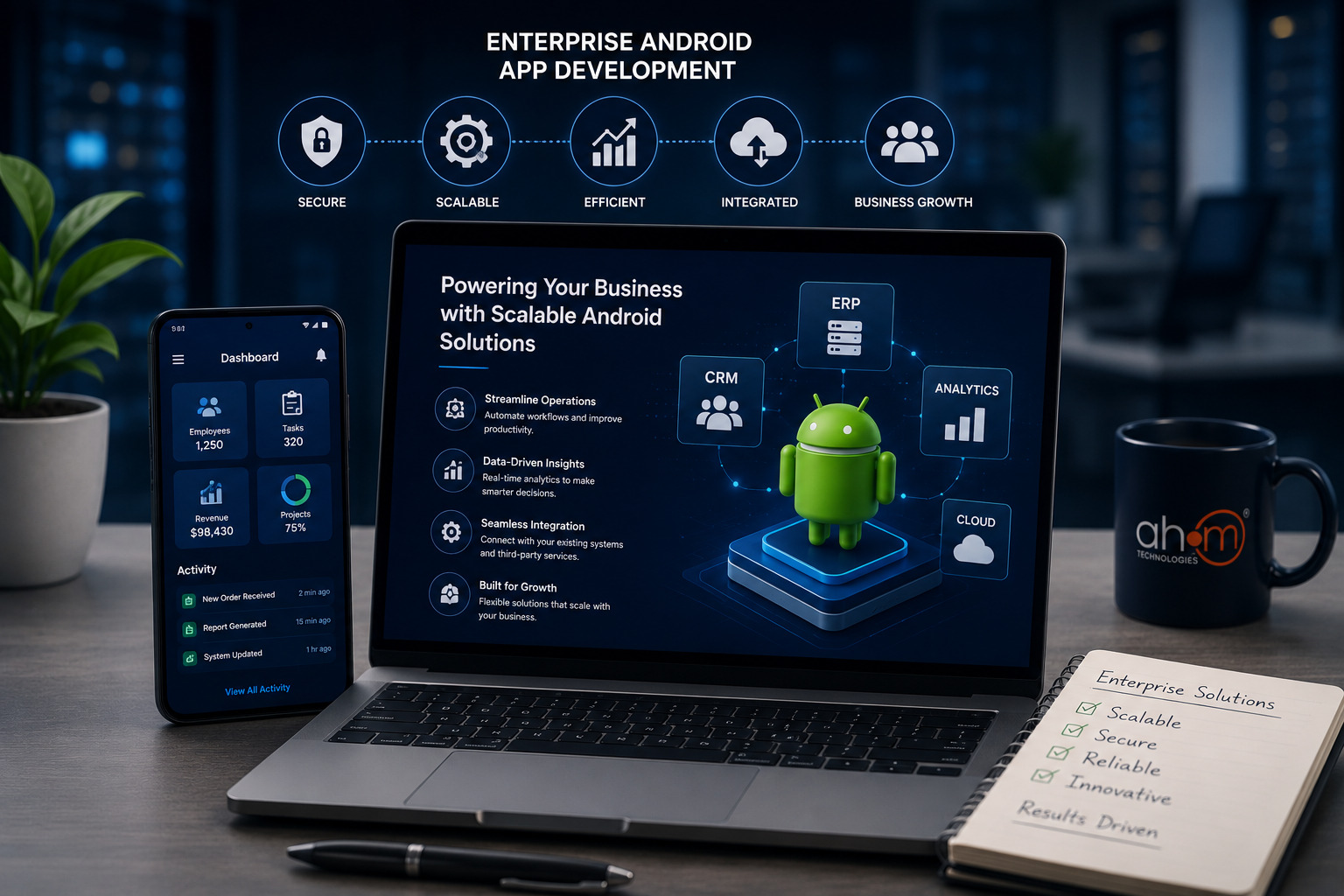 Enterprise Android app development solution featuring secure, scalable, and integrated mobile applications designed for business automation, digital transformation, and operational efficiency.